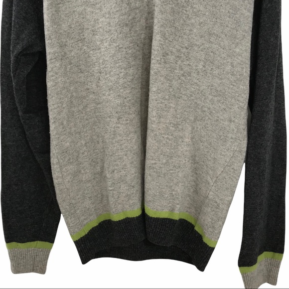 Iceland Colour Block Wool V Neck Sweater Long Sleeve Grey Green Men's Italy - Picture 5 of 9